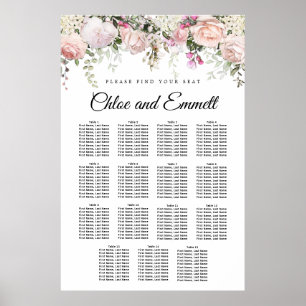 Grosses rosa, florales 15-Tisch-Hochzeitsdiagramm Poster