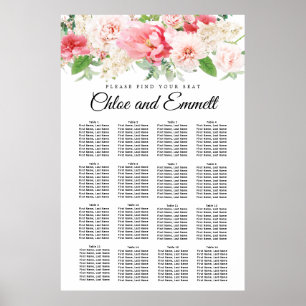 Grosses rosa, florales 16-Tisch-Hochzeitsdiagramm Poster