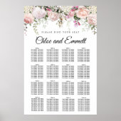 Grosses rosa, florales 16-Tisch-Hochzeitsdiagramm Poster (Vorne)