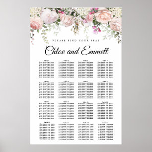 Grosses rosa, florales 16-Tisch-Hochzeitsdiagramm Poster