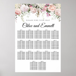 Grosses rosa, florales 17-Tisch-Hochzeitsdiagramm Poster