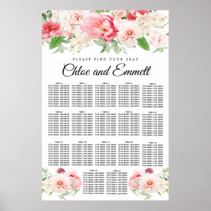 Grosses rosa, florales 17-Tisch-Hochzeitsdiagramm Poster