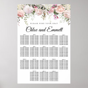 Grosses rosa, florales 18-Tisch Hochzeitsdiagramm Poster