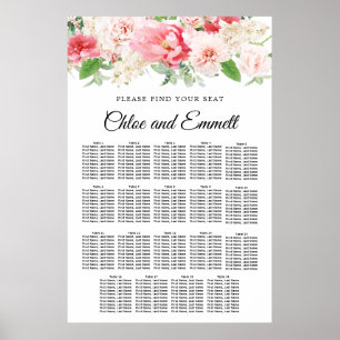 Grosses rosa, florales 19-Tisch-Hochzeitsdiagramm Poster
