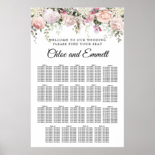 Grosses rosa, florales 19-Tisch-Hochzeitsdiagramm Poster