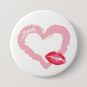 Großes rosa Liebe-Herz mit den Lippen Button