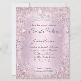 Grosses Rosa Silver Winter Wunderland Sweet 16 Tia Einladung