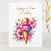 Grosses Rosa und Gold Eis Karte (Gelbe Blume)