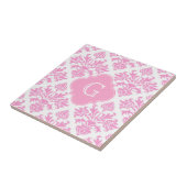 Großes Rosa Weiß Florales Damast Rosa Monogramm Et Fliese (Seite)