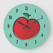 Großes rotes Apple-Zeichnen Große Wanduhr (Vorderseite)