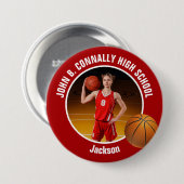 Großes rotes Foto eines High-School-Basketballspie Button (Vorne & Hinten)