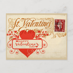 Großes rotes Herz Vintage Valentinstag Postkarte