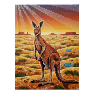Großes rotes Känguru im australischen Outback Poster