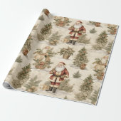 Grosses Santa Retro Gold Geschenkpapier (Ungerollt)