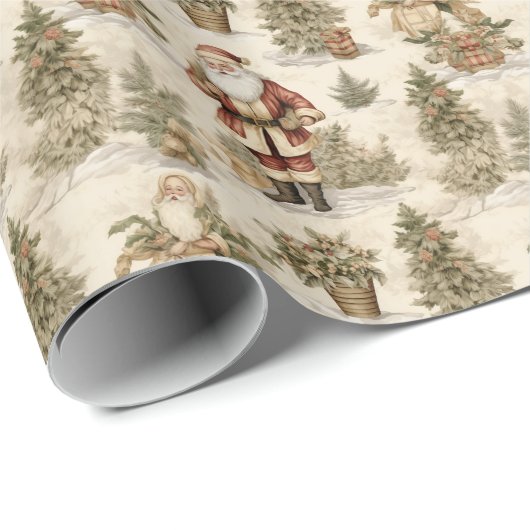 Grosses Santa Retro Gold Geschenkpapier (Rolleneckpunkt)