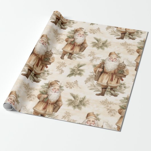 Grosses Santa Retro Gold Geschenkpapier (Ungerollt)
