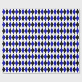 Grosses Schwarz, Royal Blue und White Harlequin Geschenkpapier (Flach)