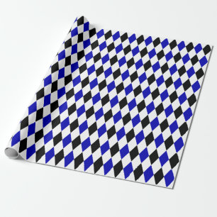 Grosses Schwarz, Royal Blue und White Harlequin Geschenkpapier