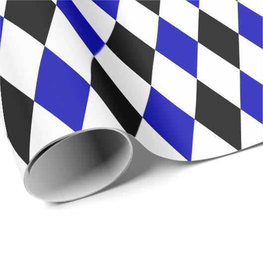 Grosses Schwarz, Royal Blue und White Harlequin Geschenkpapier (Rolleneckpunkt)