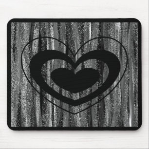 Grosses schwarzes Herz mit grauem und schwarzem Hi Mousepad