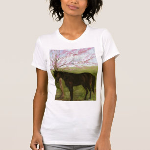 Großes schwarzes Pferd und ein Kirschbaum T-Shirt