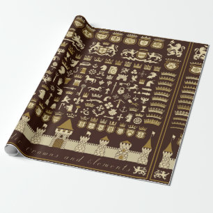 Grosses Set heraldischer Elemente. Geschenkpapier