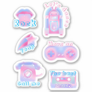 Großes Set von rosa Musikretro Aufkleber