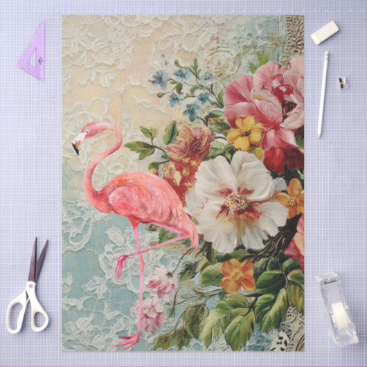 Grosses Shabby Chic Rosa Flamingo Blumendekoupage Seidenpapier (Basteln)
