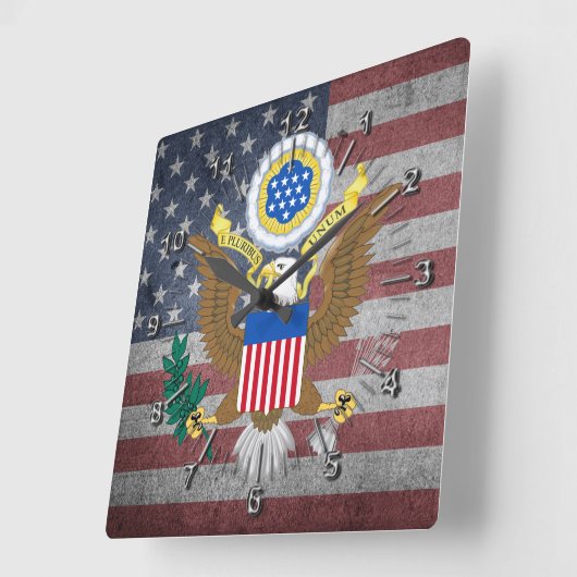 Grosses Siegel der Staaten Quadratische Wanduhr (Winkel)