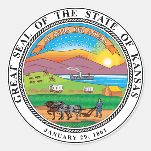 Großes Siegel des Staat von Kansas Runder Aufkleber (Vorderseite)