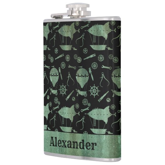 Großes Steampunk Verdigris Luftschiff Thema Custom Flachmann (Links)