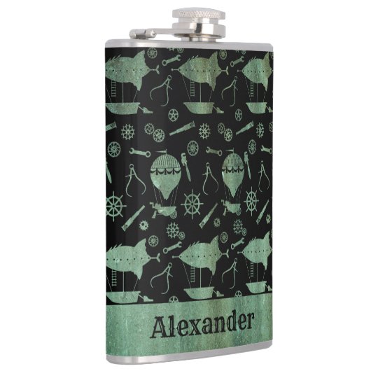 Großes Steampunk Verdigris Luftschiff Thema Custom Flachmann (Rechts)