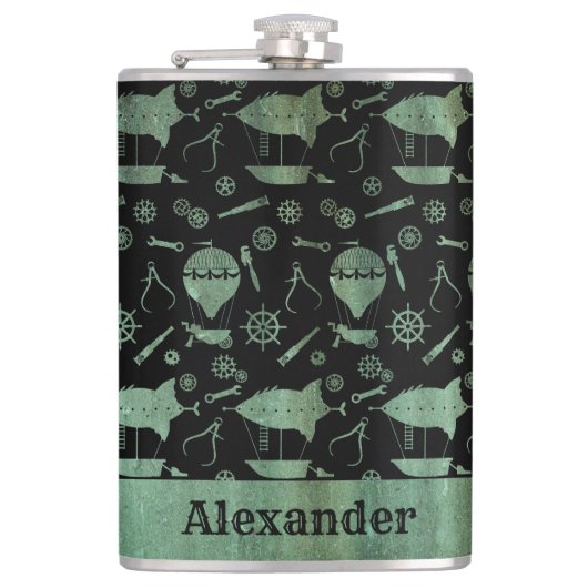 Großes Steampunk Verdigris Luftschiff Thema Custom Flachmann (Vorderseite)