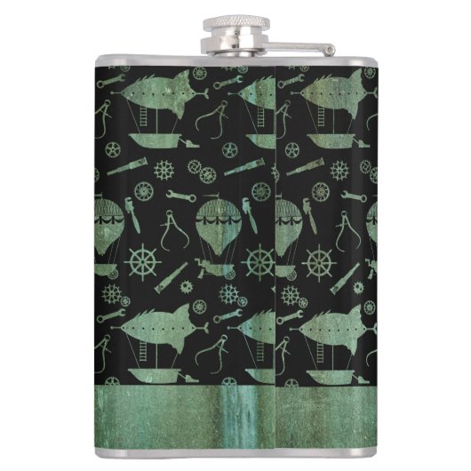 Großes Steampunk Verdigris Luftschiff Thema Custom Flachmann (Rückseite)