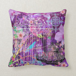 Großes Throw-Kissen, Veilchen, Vintager Vogelkäfig Kissen