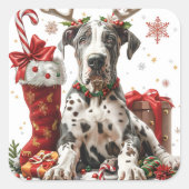 Großes Tor mit Rentierfesseln und Strumpf Quadratischer Aufkleber (Vorderseite)