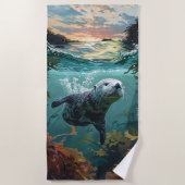Grosses und Niedliches Meer Otter Beach Handtuch (Vorderseite)
