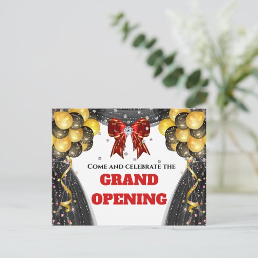 Großes Unternehmen öffnet rotes Gold schwarze VIP- Ankündigungspostkarte (Stehend Vorderseite)