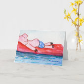 Großes Vati-Schwein, das auf Floss-Karte schwimmt Karte (Gelbe Blume)