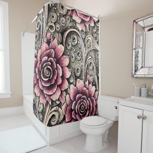 Grosses Vintag gotisch-rosa Blume Muster Duschvorhang (Beispiel)