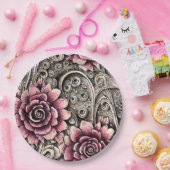 Grosses Vintag gotisch-rosa Blume Muster Pappteller (Party)