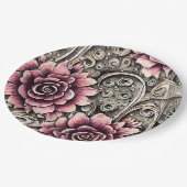 Grosses Vintag gotisch-rosa Blume Muster Pappteller (Schrägansicht)