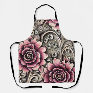 Großes Vintage-Gotik-Rosa-Blumenmuster Schürze