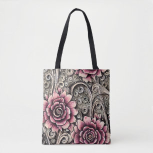 Großes Vintage-Gotik-Rosa-Blumenmuster Tasche