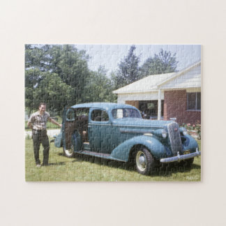 Grosses Vintages klassisches, blaues Auto der 40er Puzzle