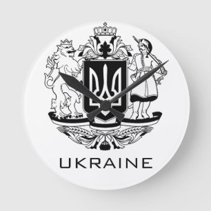 Großes Wappen der Ukraine Monochrome Kunst in fein Runde Wanduhr