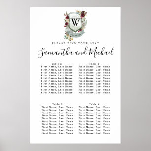 Grosses Wappen mit rotem Blumenmuster, 4-Tisch-Sit Poster