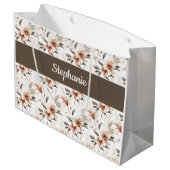 Großes wasserfarbenes Monogramm Name rosa Wildblum Große Geschenktüte (Rückseite Schrägansicht)