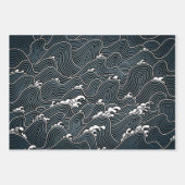 GROSSES WAVE JAPANESE WOODBLOCK GIFT WRAP-Blatt-Se Geschenkpapier Set (Vorderseite 3)