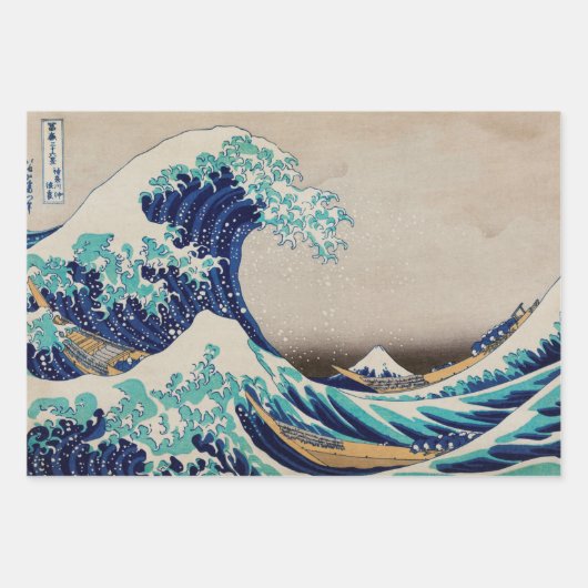 GROSSES WAVE JAPANESE WOODBLOCK GIFT WRAP-Blatt-Se Geschenkpapier Set (Vorderseite)